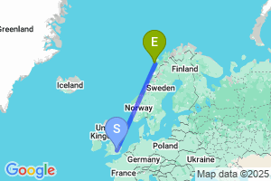 Map of the flight from London Luton to Svolvaer