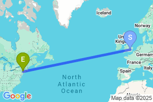 Map of the flight from London Luton to Stewart International