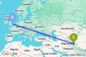 Map of the flight from London Luton to Srinagar