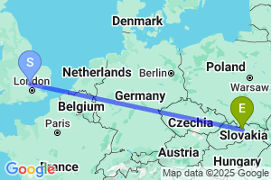 Map of the flight from London Luton to Poprad