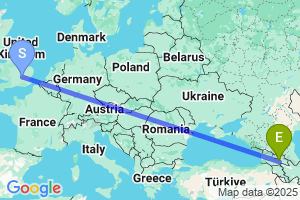 Map of the flight from London Luton to Tbilisi