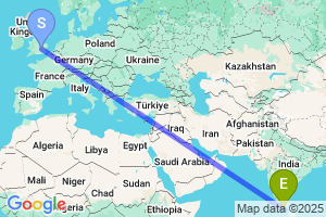 Map of the flight from London Luton to Tuticorin