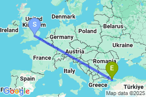 Map of the flight from London Luton to Tekirdag