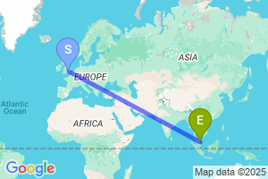 Map of the flight from London Luton to Kuala Terengganu