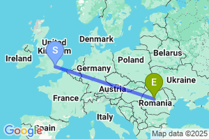 Map of the flight from London Luton to Tirgu Mures