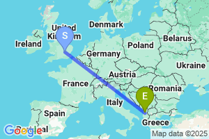 Map of the flight from London Luton to Tirana