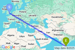 Map of the flight from London Luton to Tirupati