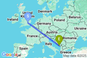 Map of the flight from London Luton to Tivat