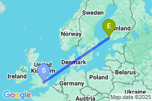 Map of the flight from London Luton to Turku