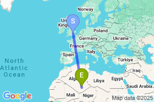 Map of the flight from London Luton to Tamanrasset