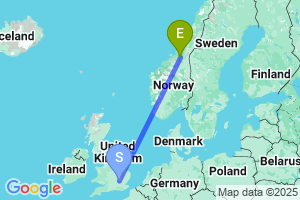 Map of the flight from London Luton to Trondheim