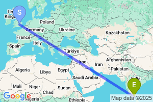 Map of the flight from London Luton to Tiruchirapalli