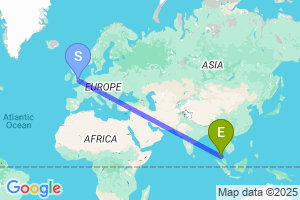 Map of the flight from London Luton to Trang