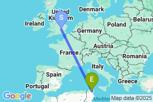 Map of the flight from London Luton to Tunis Carthage