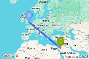 Map of the flight from London Luton to Tabuk