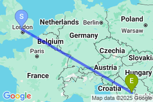 Map of the flight from London Luton to Tuzla