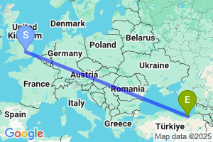 Map of the flight from London Luton to Trabzon