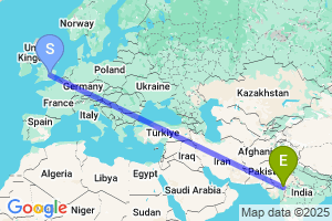 Map of the flight from London Luton to Udaipur