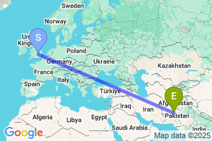 Map of the flight from London Luton to Quetta