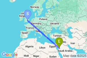 Map of the flight from London Luton to AlUla