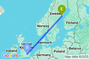 Map of the flight from London Luton to Umea