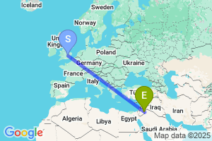 Map of the flight from London Luton to Al Qurayyāt