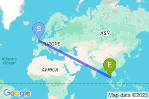 Map of the flight from London Luton to Koh Samui