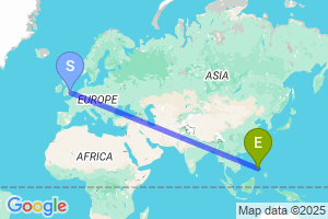 Map of the flight from London Luton to Busuanga