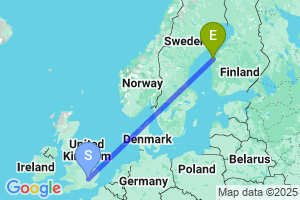 Map of the flight from London Luton to Vaasa