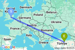 Map of the flight from London Luton to Sivas