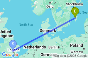 Map of the flight from London Luton to Visby