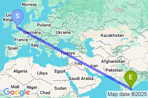 Map of the flight from London Luton to Vijayawada