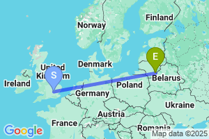 Map of the flight from London Luton to Vilnius