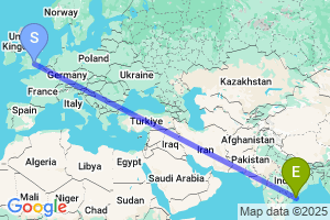 Map of the flight from London Luton to Visakhapatnam