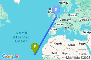 Map of the flight from London Luton to Sao Vicente