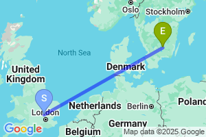 Map of the flight from London Luton to Vaxjo