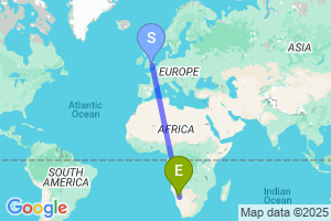 Map of the flight from London Luton to Windhoek