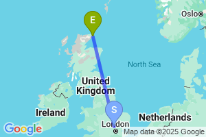 Map of the flight from London Luton to Wick