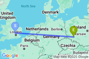 Map of the flight from London Luton to Wroclaw