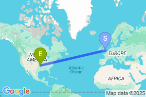 Map of the flight from London Luton to Fayetteville Northwest Arkansas Rgn