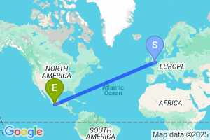 Map of the flight from London Luton to Ixtapa / Zihuatanejo