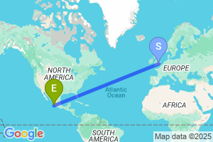 Map of the flight from London Luton to Manzanillo