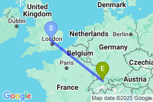 Map of the flight from London Luton to Zurich