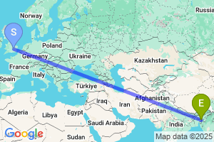 Map of the flight from London Luton to Sylhet