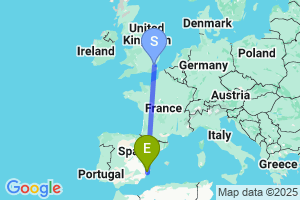 Map of the flight from London Southend to Alicante