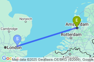 Map of the flight from London Southend to Amsterdam