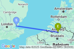 Map of the flight from London Southend to Antwerp