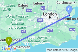 Map of the flight from London Southend to Bournemouth