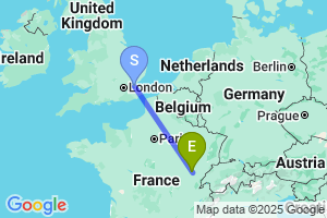Map of the flight from London Southend to Dole Tavaux