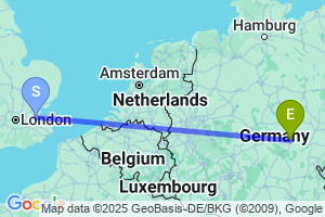 Map of the flight from London Southend to Erfurt